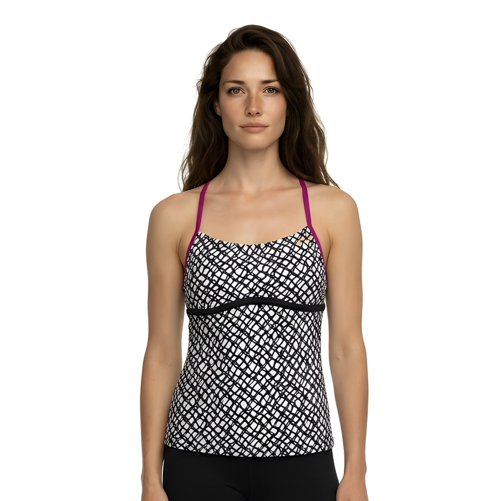 Nike Women's Black and‎ White Tiki Geo Print Tankini Swim Top - Size Small
